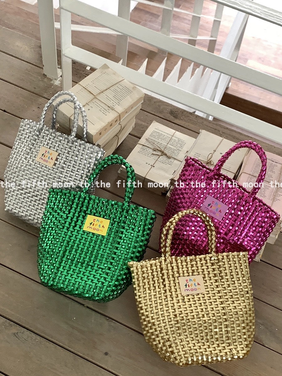 Basket Shiny Woven Stylish Beach Hand Women's Handbag