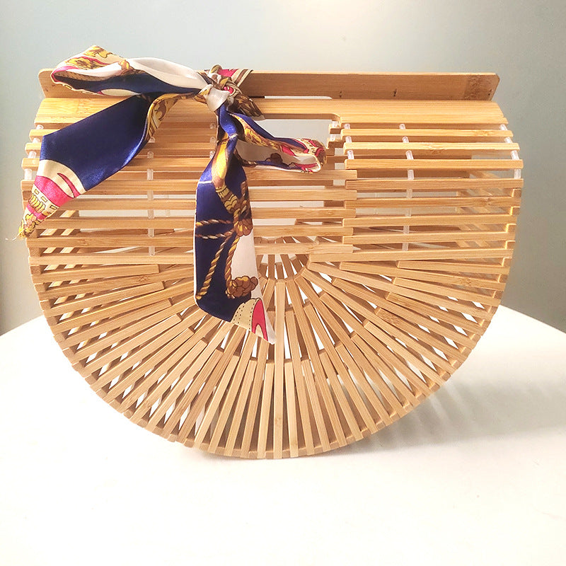 Women's Handmade Bamboo Woven Semicircle Vacation Beach Women's Clutch