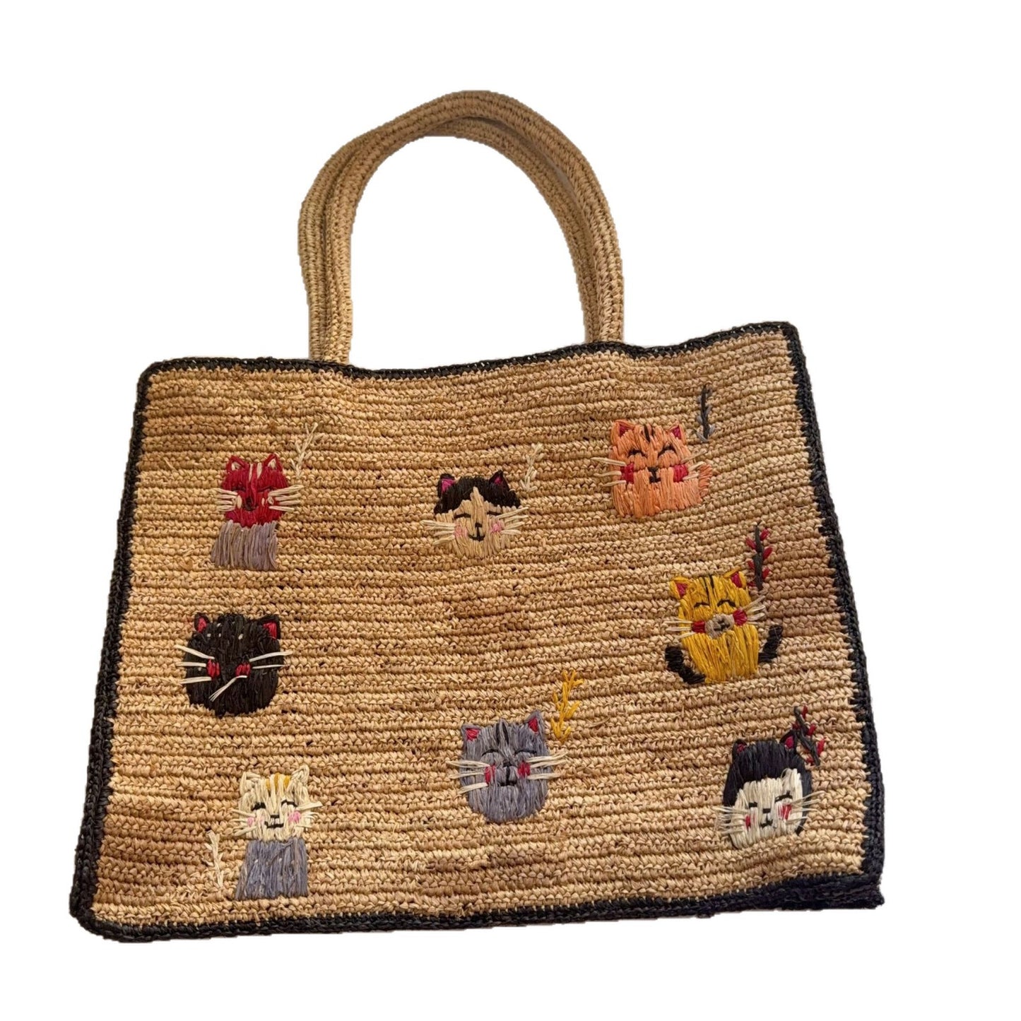 Raffia Woven Handmade Embroidered Cute Animal Women's Handbag