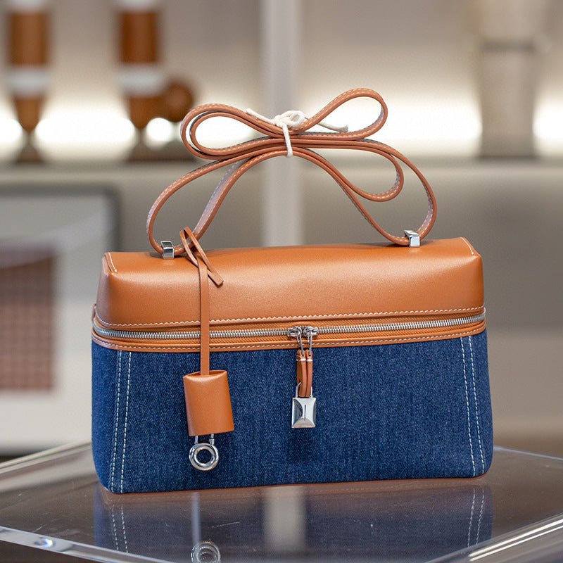 Real Leather Canvas Underarm Italian Zipper Women's Shoulder Bag