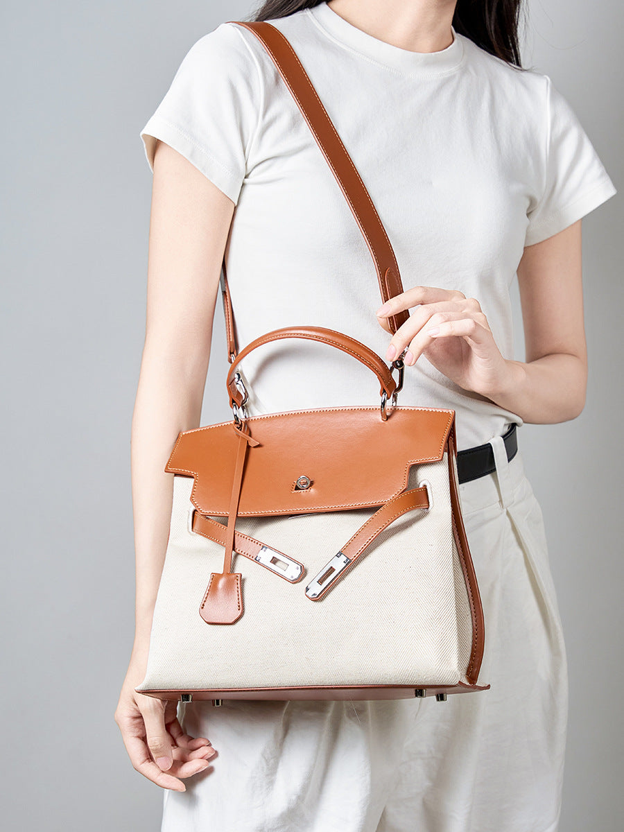 Women's Kelly Real Leather Canvas Versatile Minority Women's Handbag