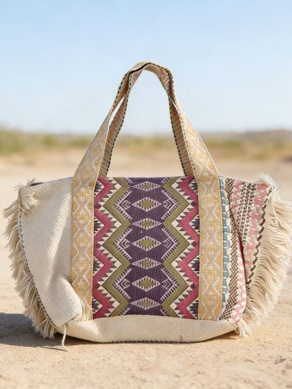 Women's Style Tassel Retro Geometric Pattern Large Capacity Totes Vacation Tote Bag