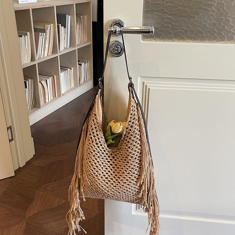 Women's Woven Cotton Thread Hollow Straw One Combination Minority Fashion Women's Shoulder Bag