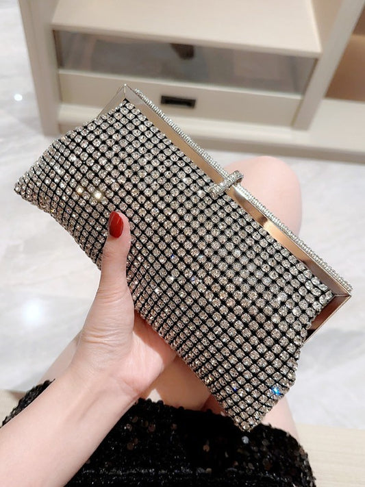 Handmade Rhinestone Buttons Clutch Banquet Diamond Dinner Bag