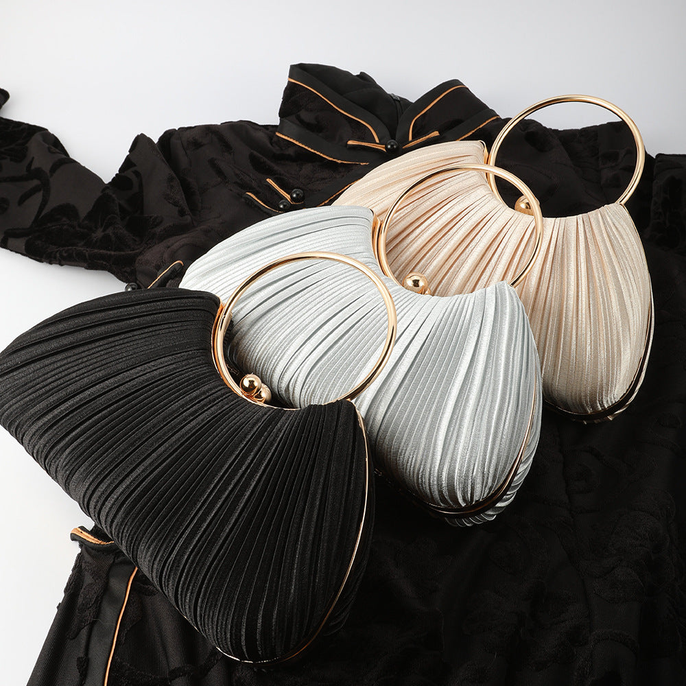 Women's Simple Silk Pleated Dress Clutch Retro National Style Dinner Bag