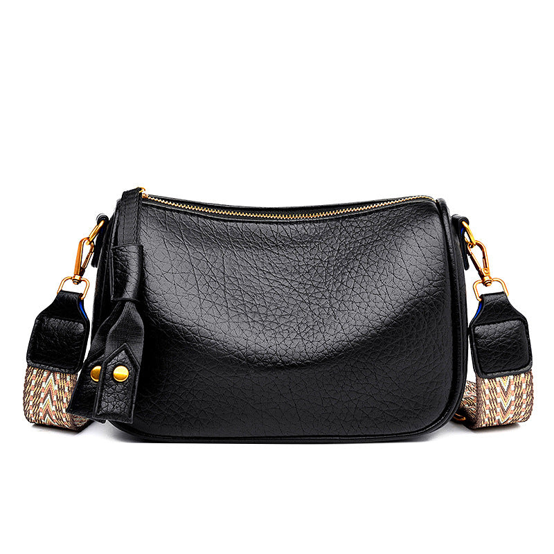 Litchi Pattern Simple Solid Color Soft Women's Messenger Bag