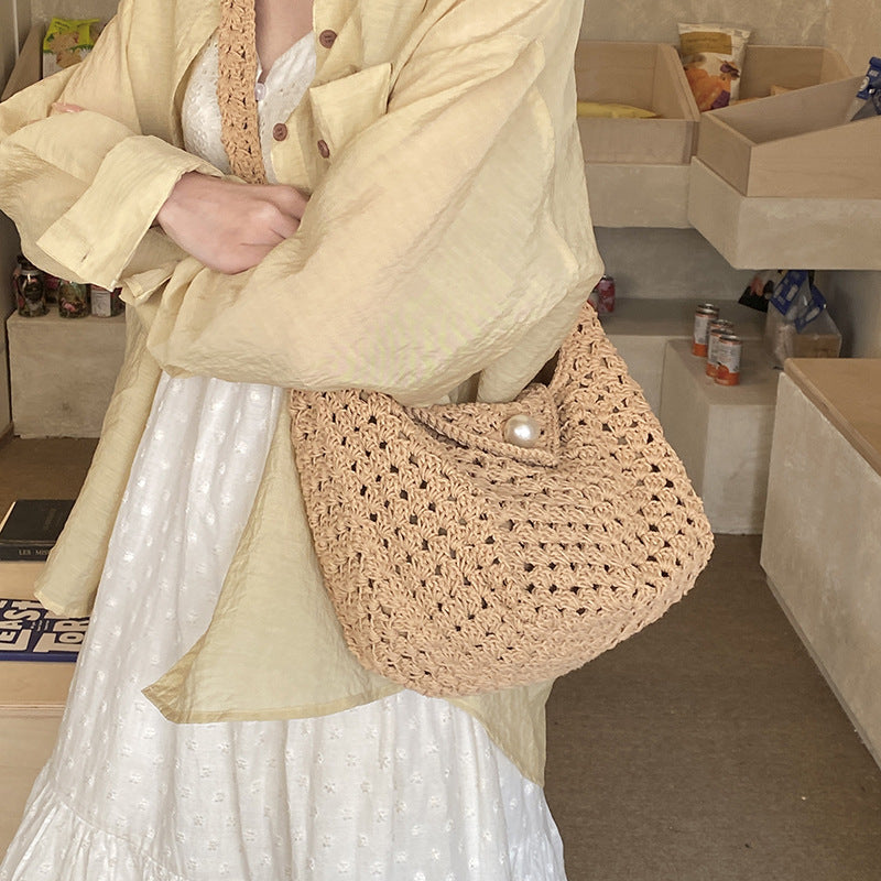 Idle Style Hollow Woven Design Seaside Holiday Simple Women's Shoulder Bag