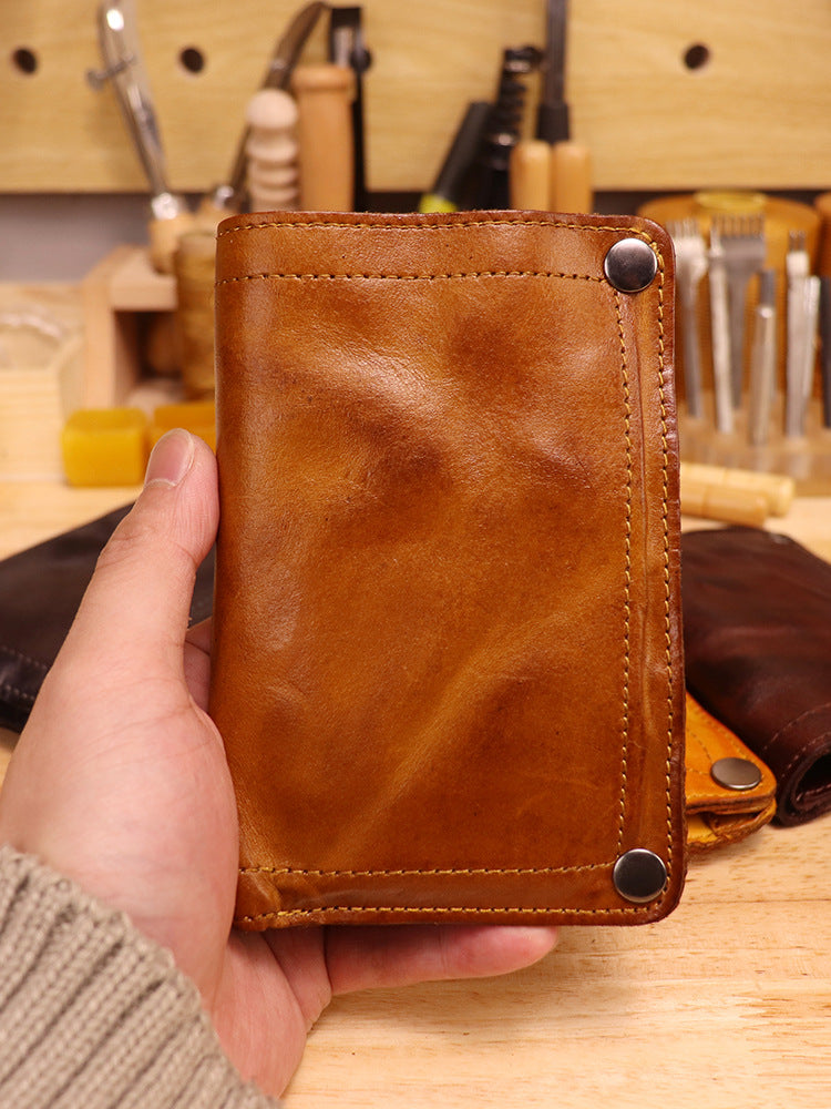 Women's & Men's Handmade Cowhide Full Leather Vertical Planting Men's Wallet