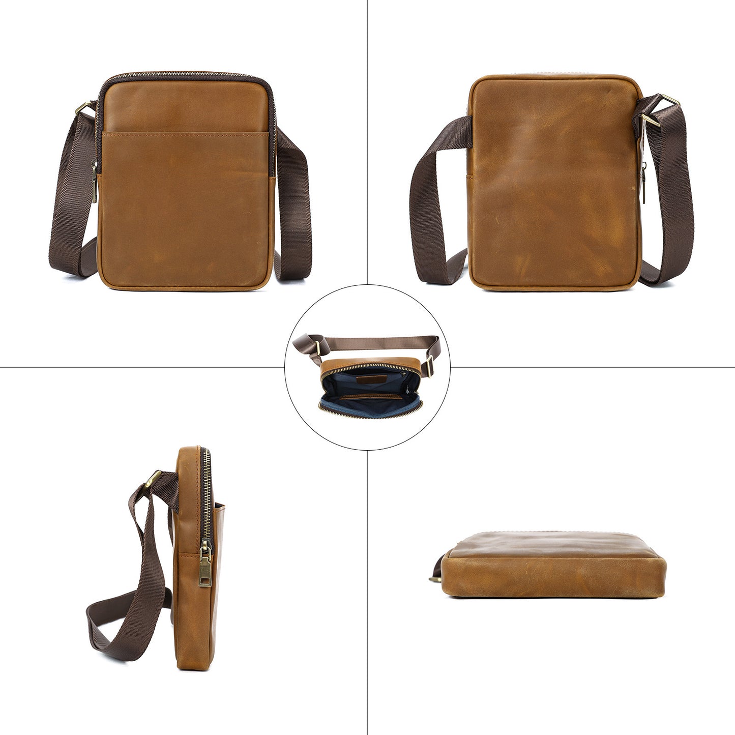 Men's Leather Fashion Crazy Horse First Layer Cowhide Men's Shoulder Bag