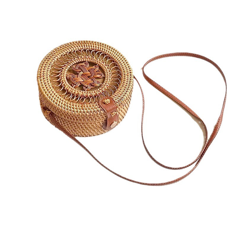 Women's Retro Round Handmade Autumn Rattan Plaited Women's Messenger Bag