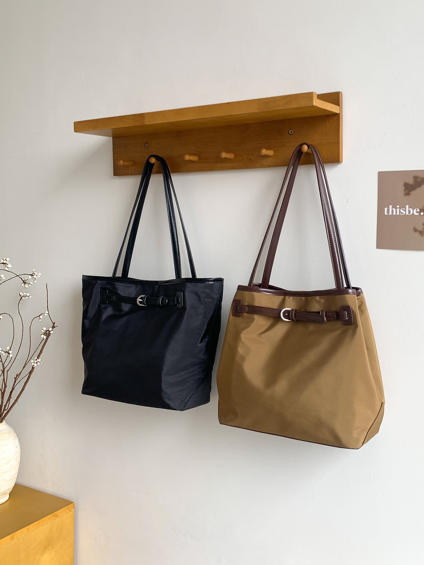 Korean Lightweight Idle Style Waterproof Nylon Canvas Stitching Commuter Shoulder Bags