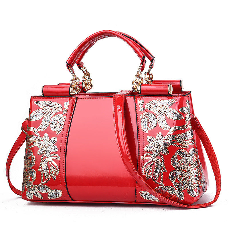 Women's Patent Leather Glossy Bride Wedding Portable Large Women's Handbag