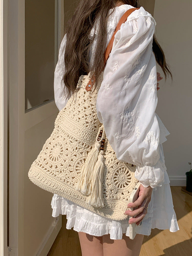 Women's Woven Fashion Crochet Straw Cotton String Women's Shoulder Bag