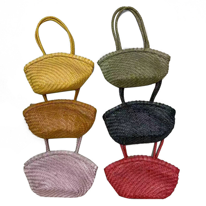 Vegetable Basket Hand-woven Genuine Leather Cowhide Bags