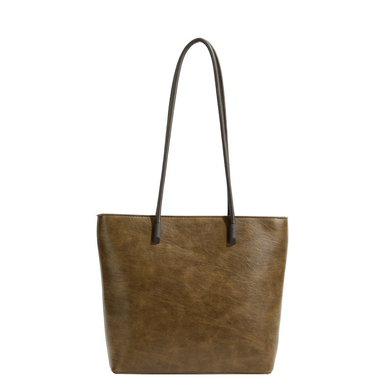 Women's Oil Wax Leather Solid Color Large Capacity Portable Underarm Bags