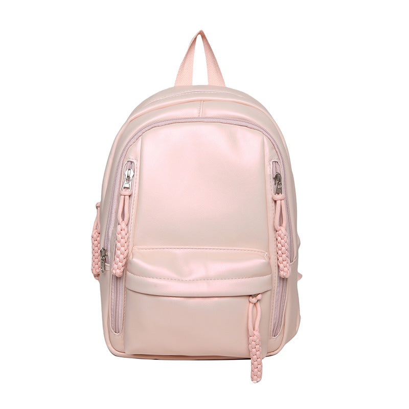 Women's Soft Leather Large Capacity Solid Color College Student Schoolbag