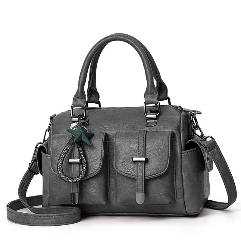 Solid Color Simple Authentic Leather Tactile Feel Tassel Bags
