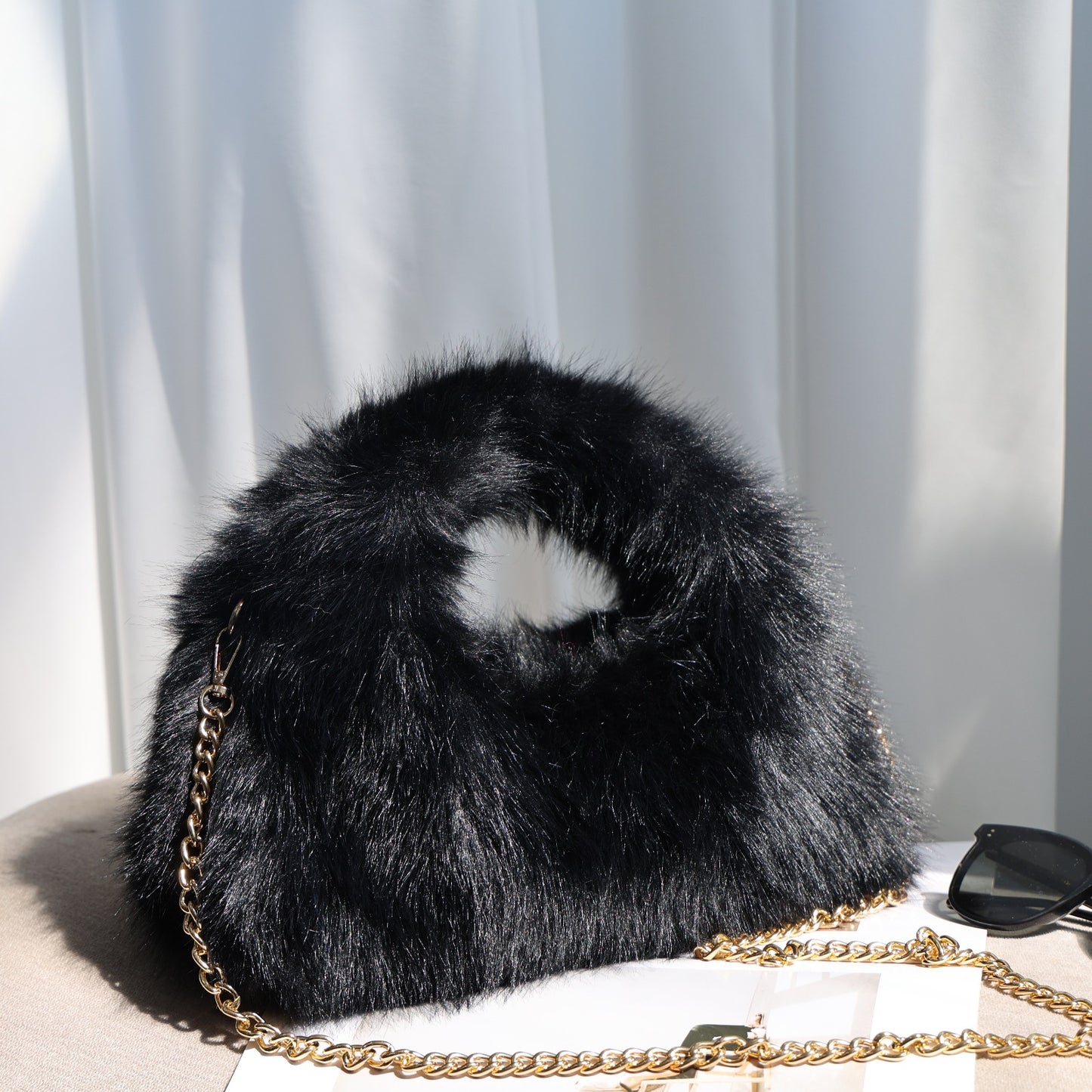 Korean Style Plush Imitation Fox Fur Large Women's Clutch