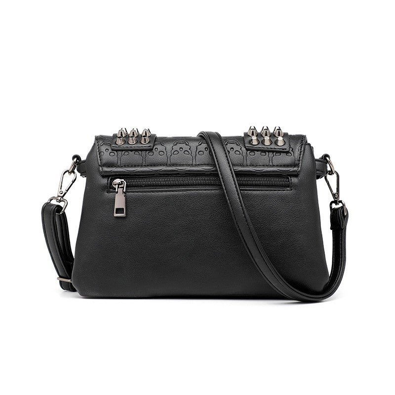 Women's Fashion Rivet Black Skull Embossed Trendy Bags