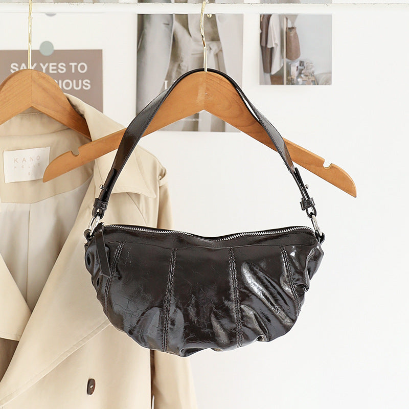 Women's Korean Style Pleated Dumpling Retro Textured Soft Leather Underarm Niche Bags