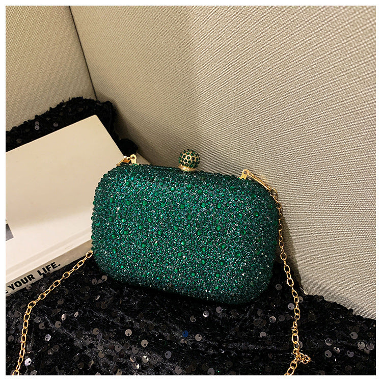 Women's Fashionable Shiny Rhinestone Ornament Clutch Box Type Bags