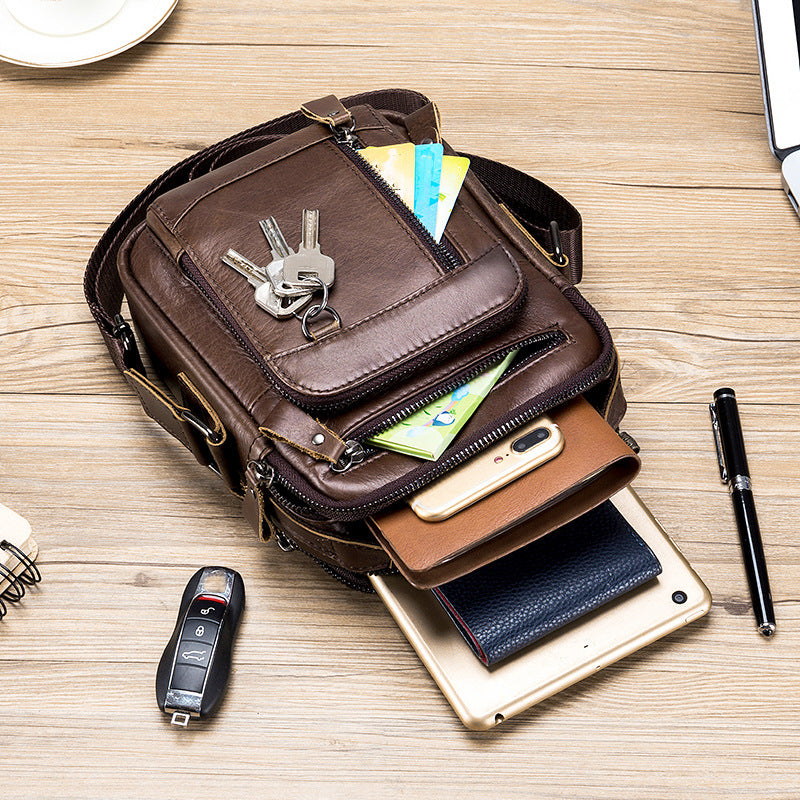 Men's Leather First Layer Cowhide Multifunctional Trendy Bags