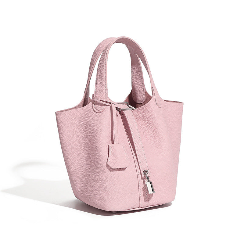 Women's Sier Genuine Leather Vegetable Basket Fashion Litchi Bags