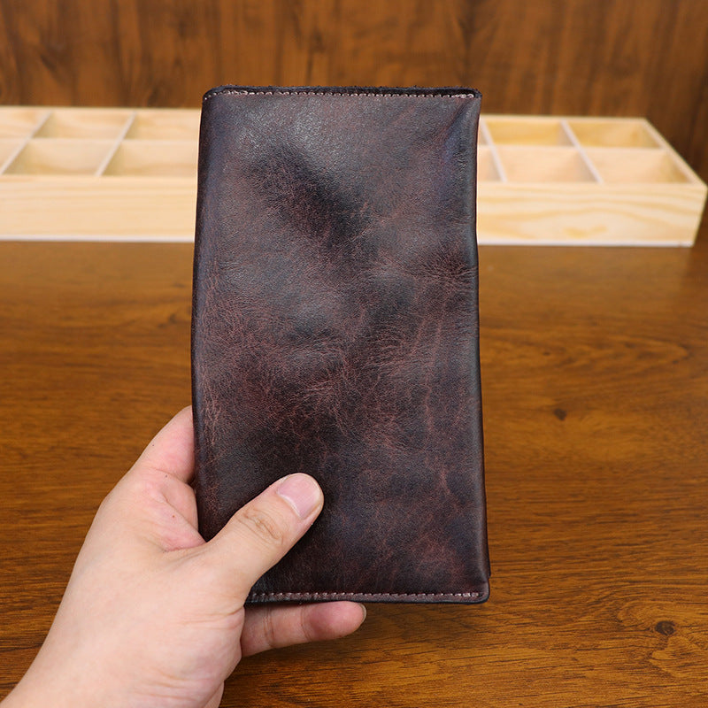 Men's Hand-rub Color Distressed Leather Passport Wrapper Document Business Fashion Men's Wallet