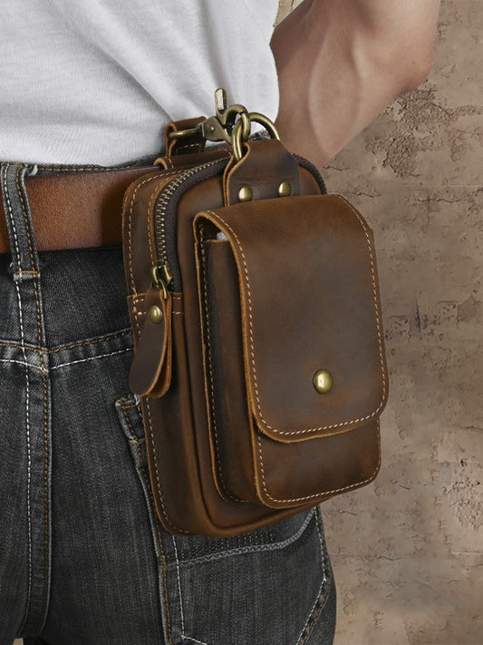 Ancient Hipster Retro Crazy Horse Leather First Layer Cowhide Men's Fanny Pack