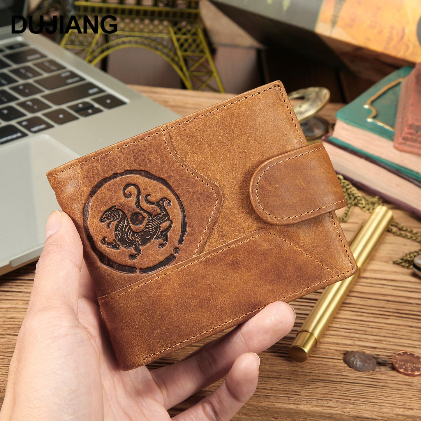 Cowhide Leather Retro Classic Folding Creative Embossed Coin Purses