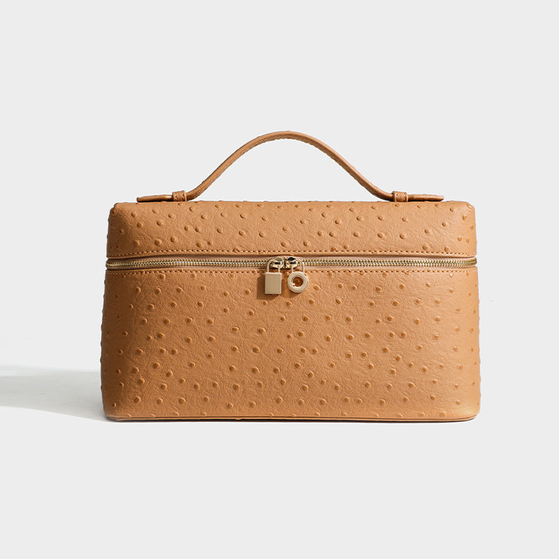 Women's Ostrich Grain Lunch Box Fashion Portable Small Square Bag
