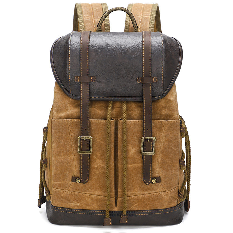 Men's Canvas Oil Wax Waterproof Computer Retro Leisure Backpack