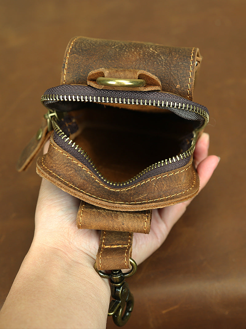 Crazy Horse Leather First Layer Cowhide Wear Hanging Genuine Phone Bags