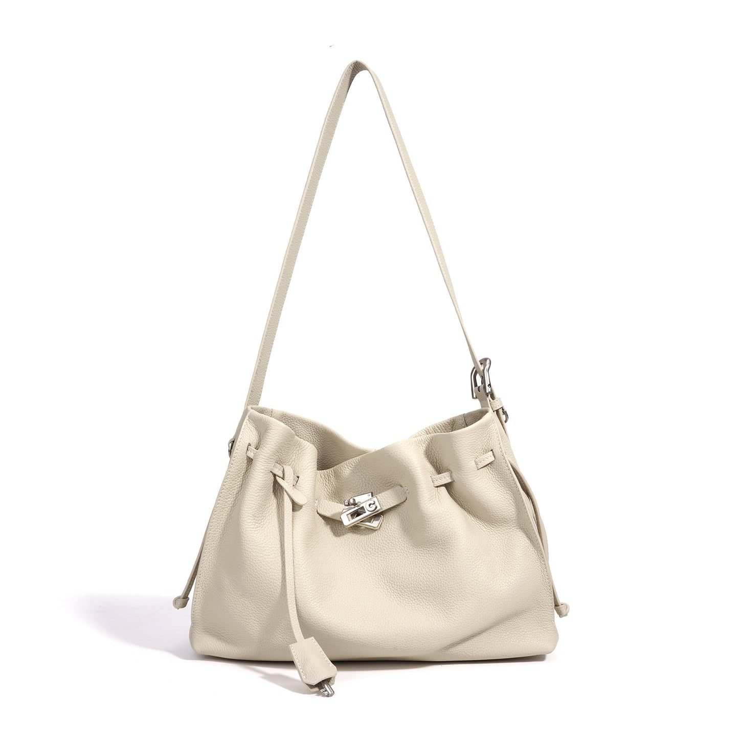 Kelly Leather Commute Minimalist Versatile Pleated Drawstring Women's Shoulder Bag