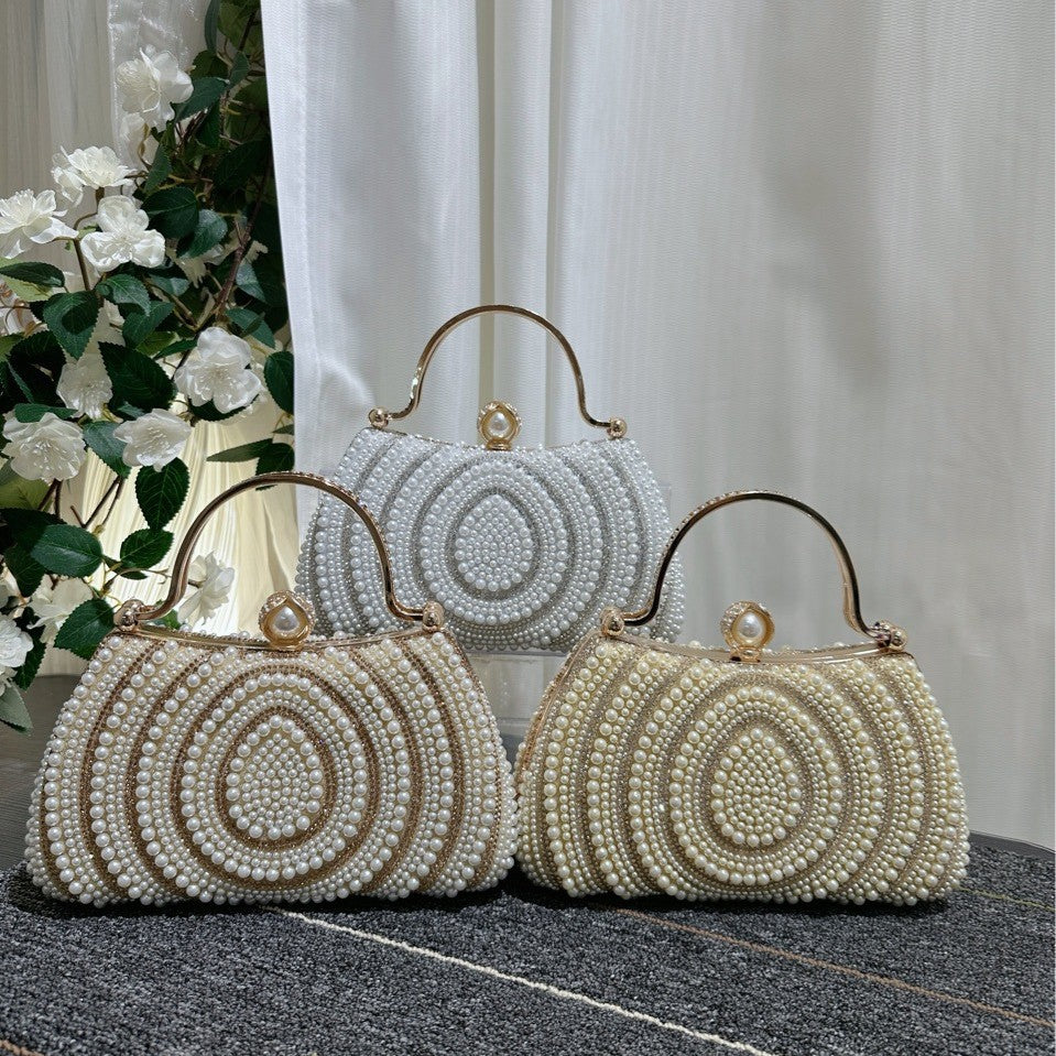 Women's Pearl Banquet Dress Diamond Clutch Oblique Dinner Bag