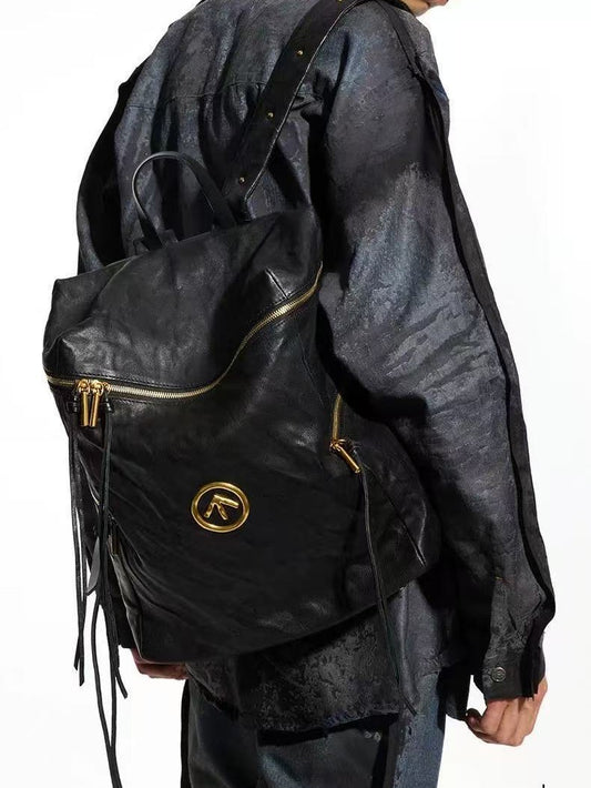 Water Ripple Arrow Mark Black Stone Leisure Backpack