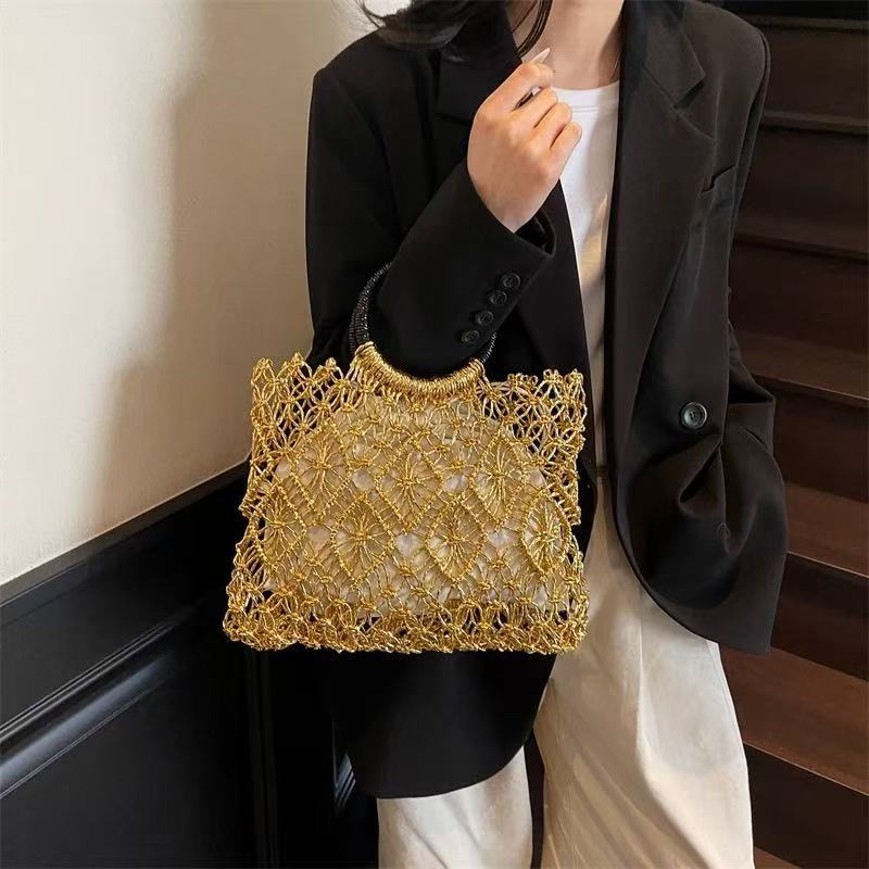Color Straw Niche Round Hand Hollow Woven Seaside Vacation Women's Handbag