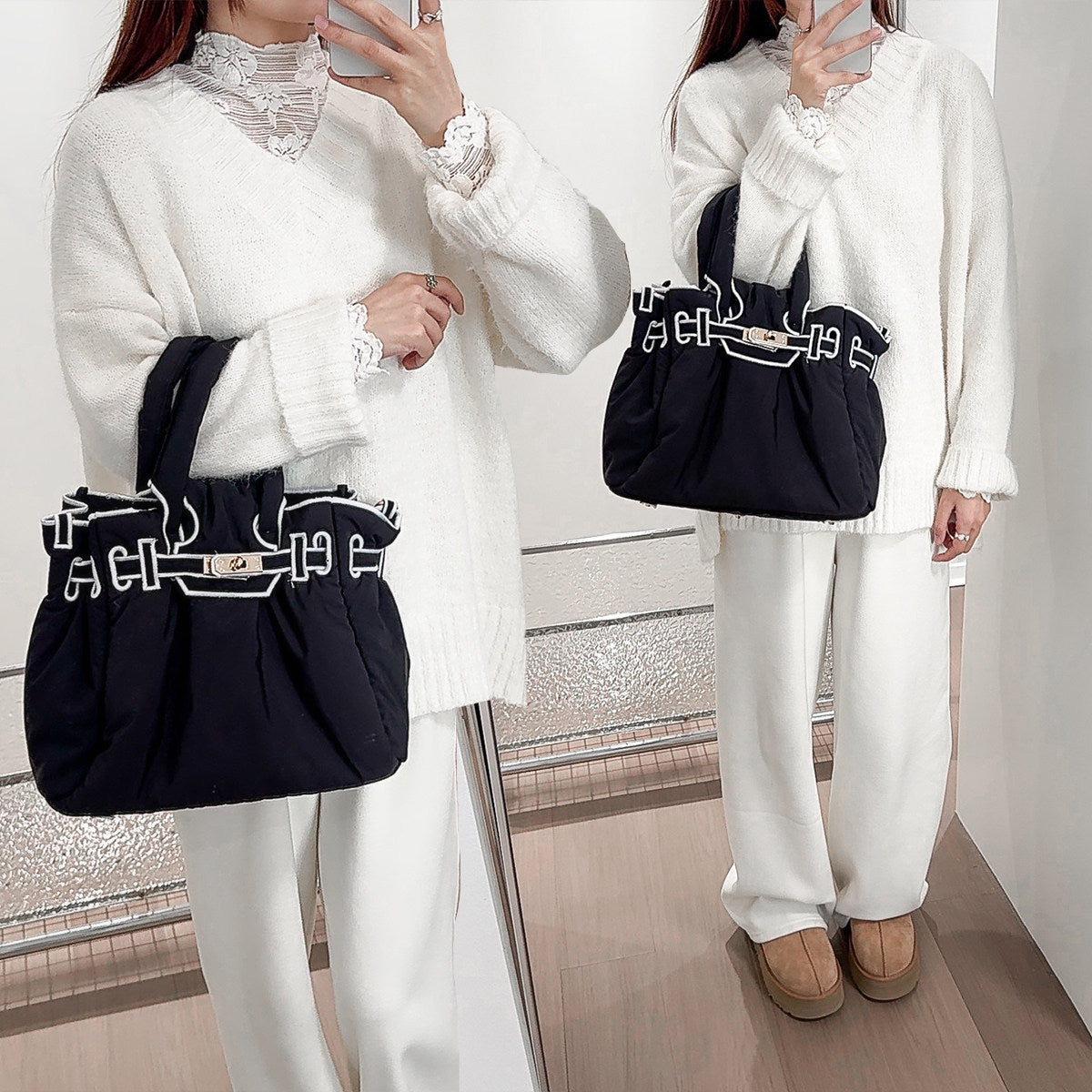Women's Quilted Fashion High Density Nylon Portable Support Large Capacity Women's Shoulder Bag