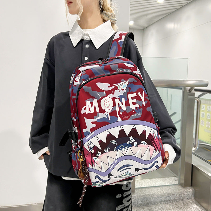 Shark Head Personality Cartoon Printed Early College Student Schoolbag
