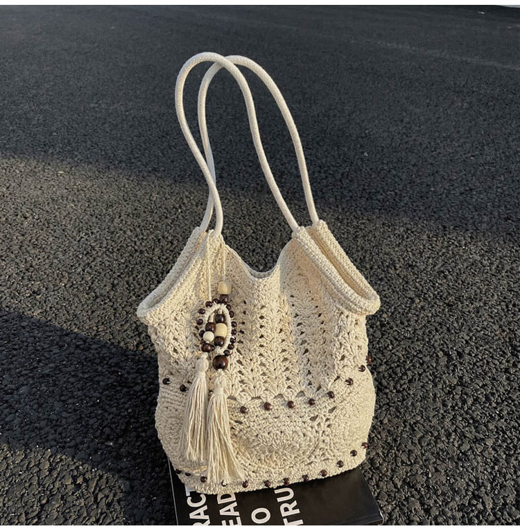 Women's Comfortable Style Cotton Thread Woven Hollow Large Capacity Straw Bags