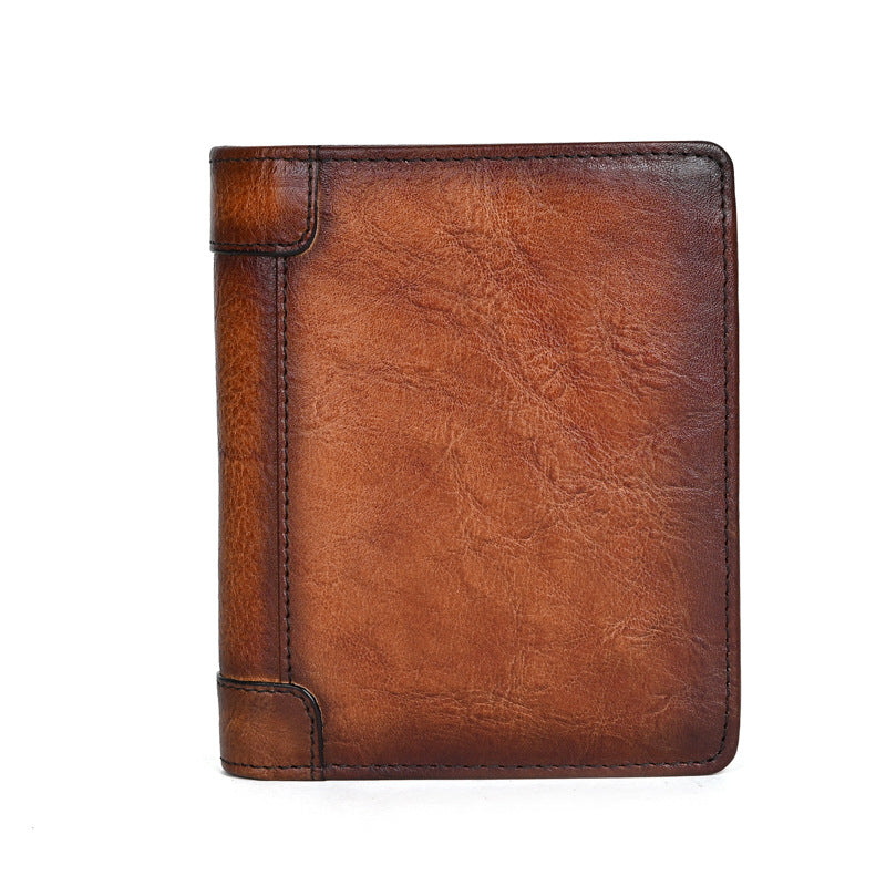 Women's & Men's First Layer Cowhide Short Retro Handmade Men's Wallet