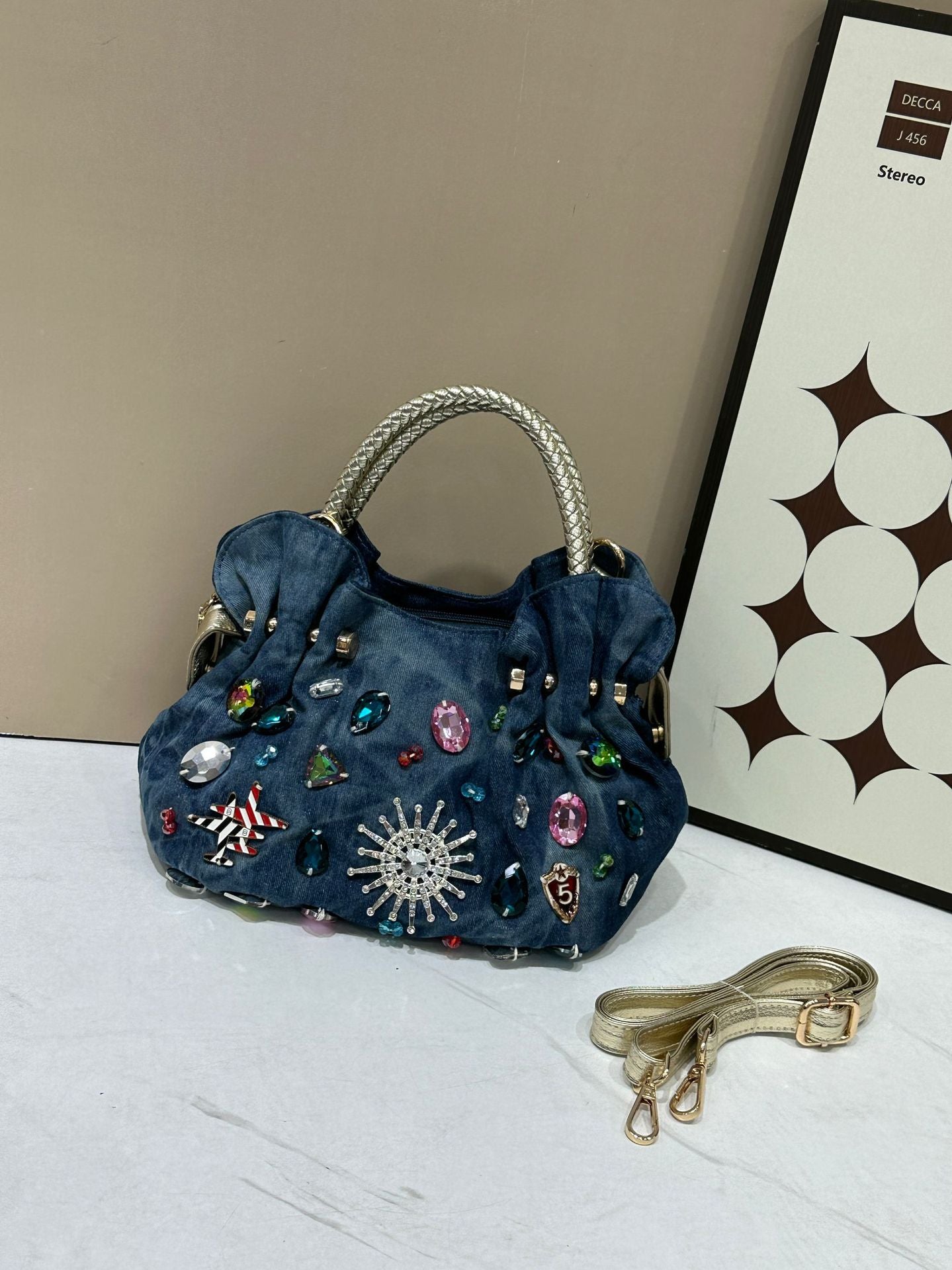 Women's Style Rhinestone Fashion Jean Diamond Dumpling Women's Handbag