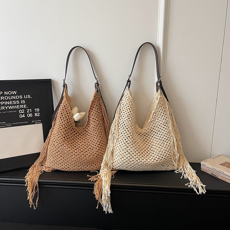 Women's Woven Cotton Thread Hollow Straw One Combination Minority Fashion Women's Shoulder Bag