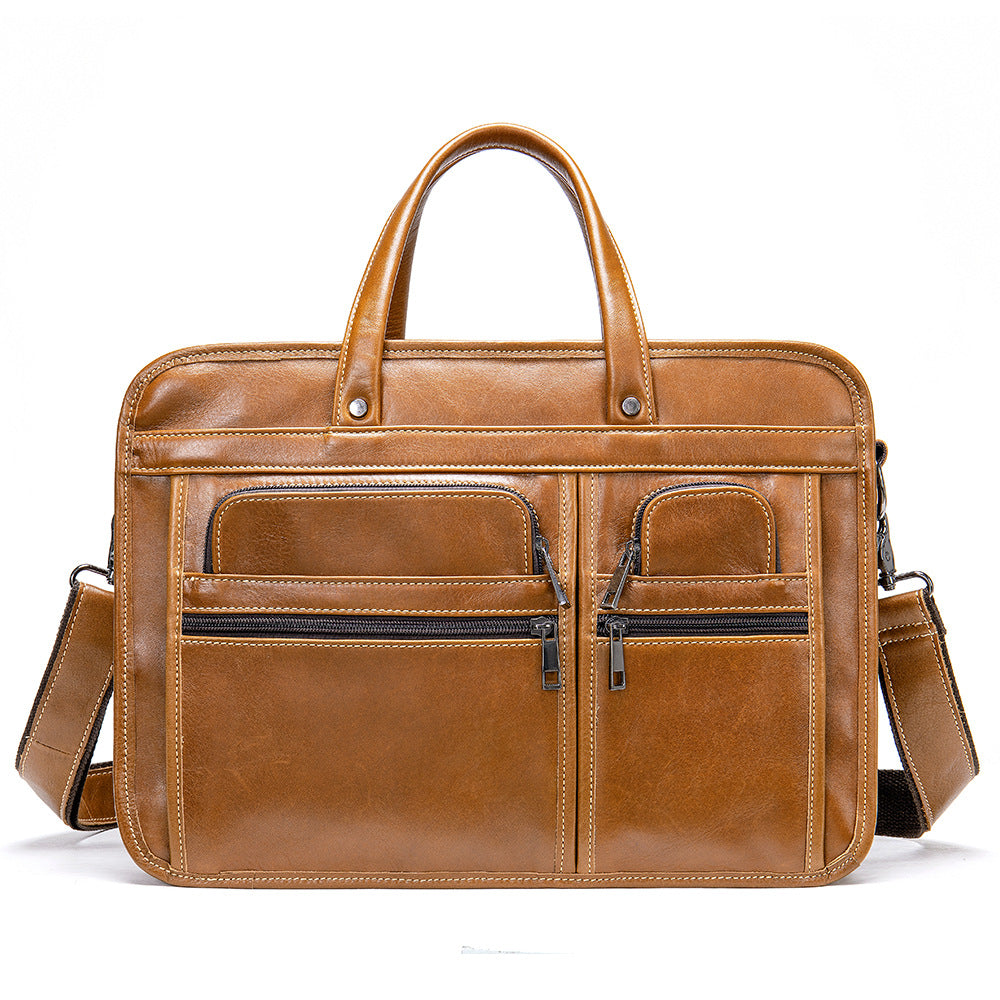 Men's Genuine Leather Large Capacity Business Document Laptop Bags