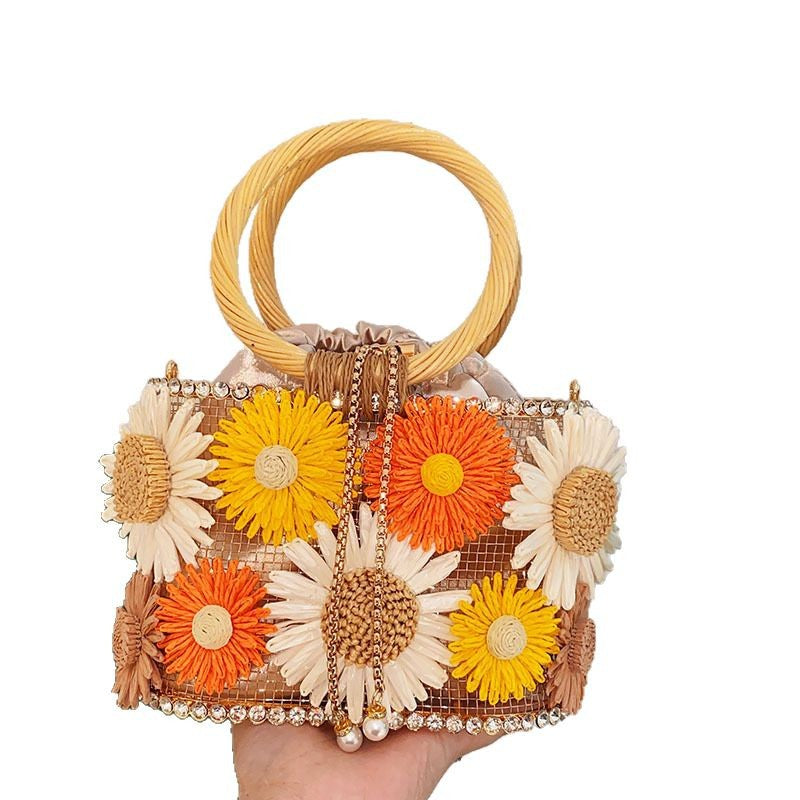 Hand-woven Shiny Rhinestone Beaded Chain Vegetable Basket Women's Handbag