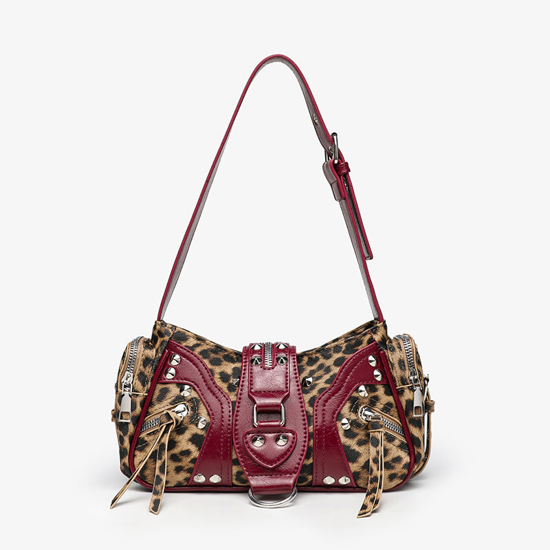 Women's Design Underarm Leopard Print Motorcycle Women's Shoulder Bag
