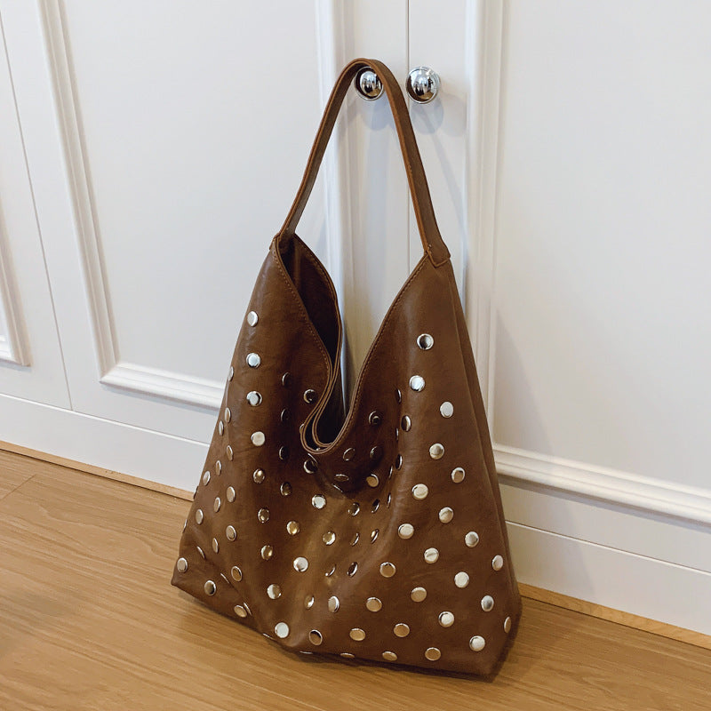 Women's Rivet Trendy Locomotive Style Fashionable Large Women's Shoulder Bag