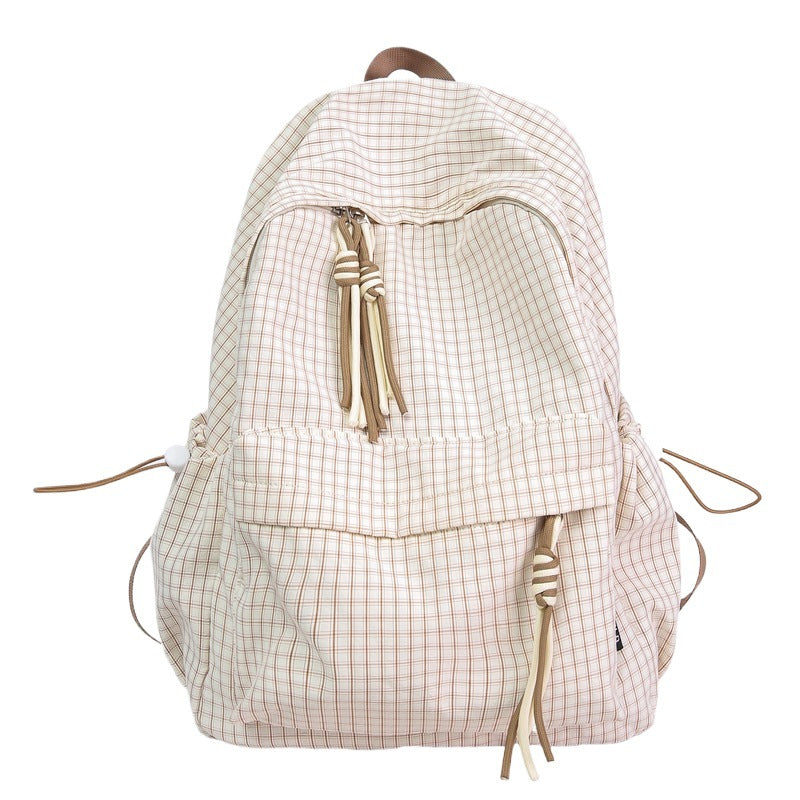 Women's Korean Simple Plaid Large Capacity For Backpacks