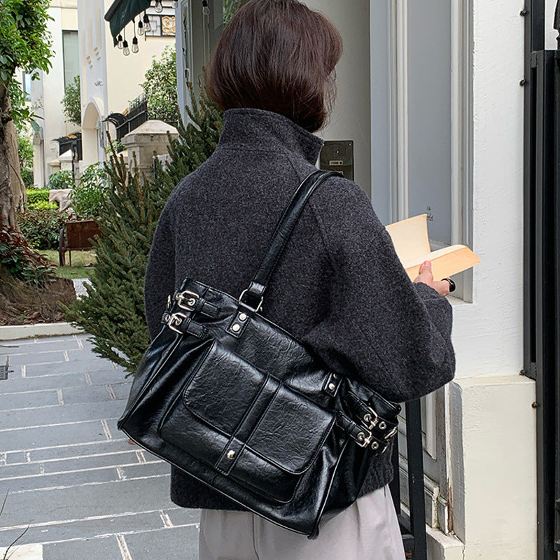 Korean Preppy Style Retro Coffee Color Versatile Large Capacity Women's Shoulder Bag