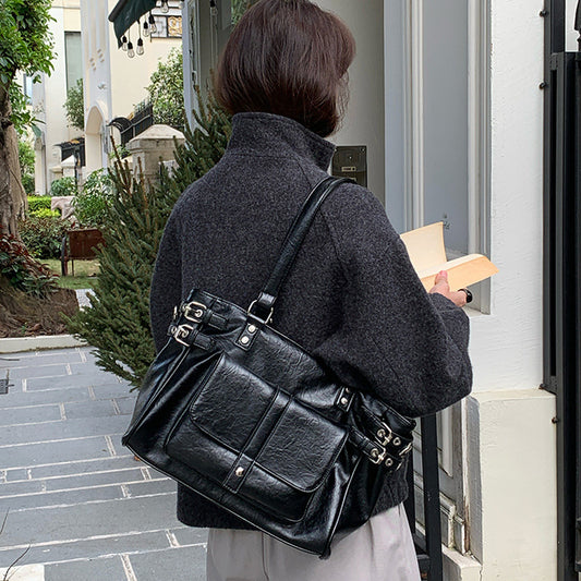 Korean Preppy Style Retro Coffee Color Versatile Large Capacity Women's Shoulder Bag